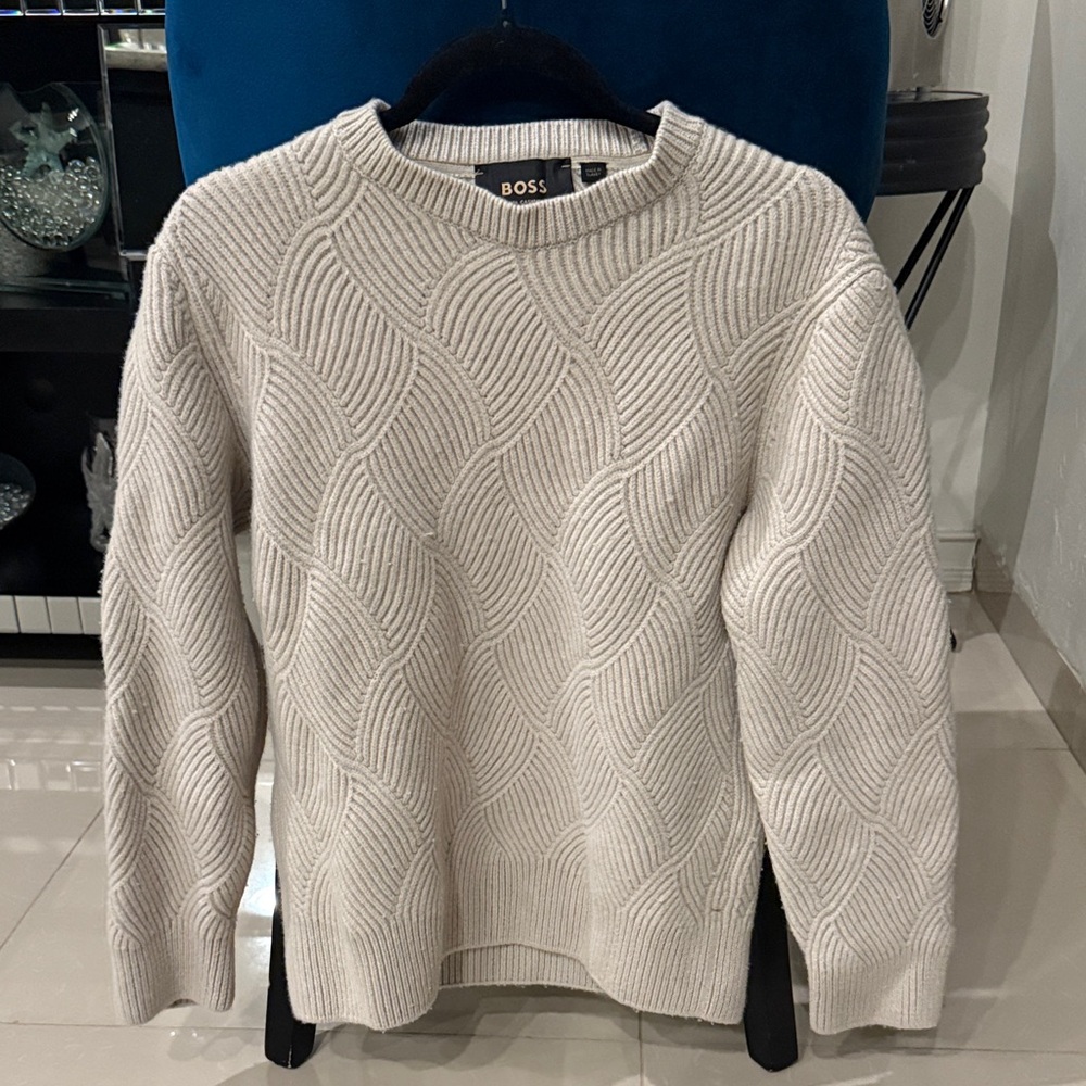 BOSS Men's Beige Crewneck Sweater